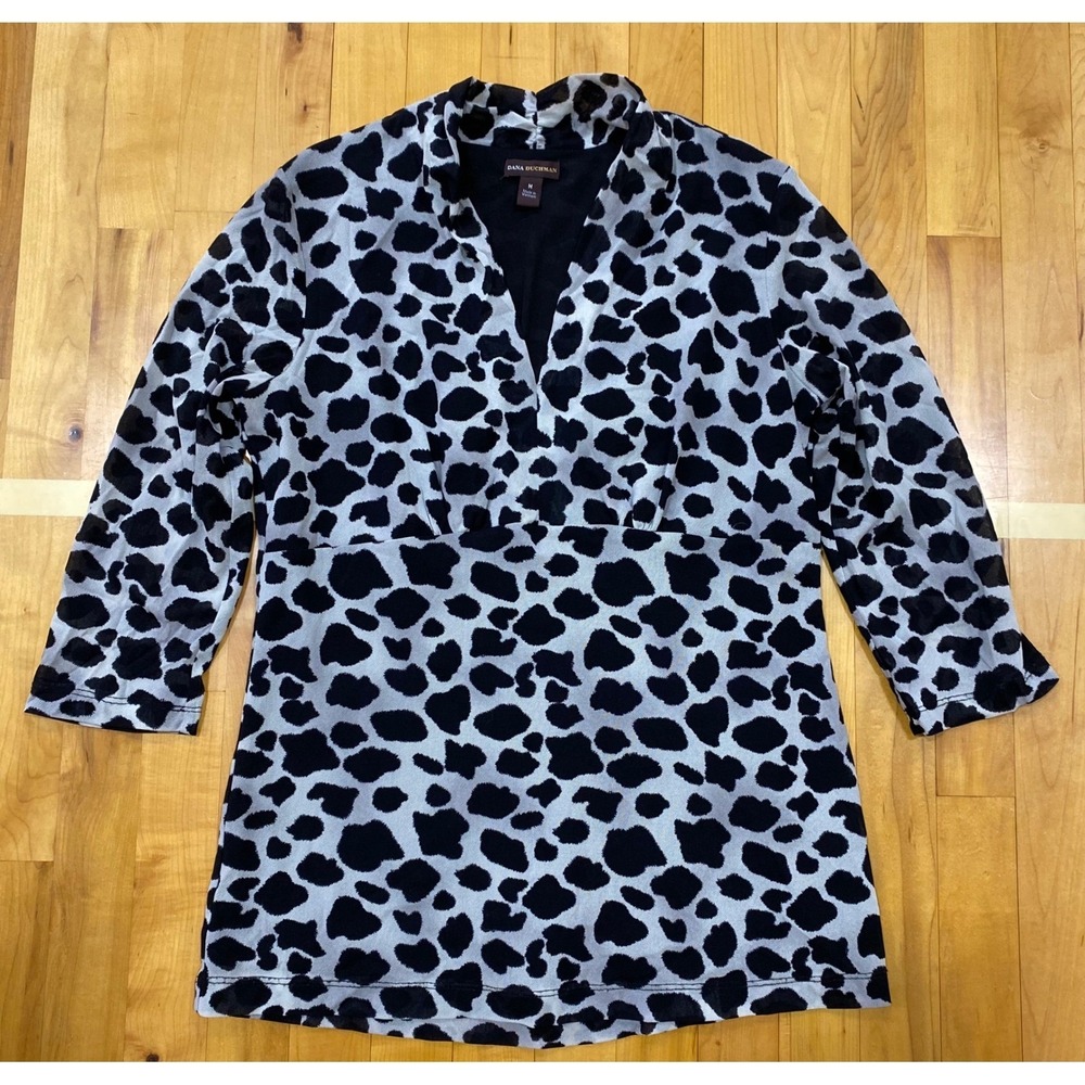 Dana Buchman Women Animal Print Mesh Tunic Top Blouse‎ M